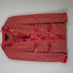ST JOHN Knit Pink Peach Knit Jacket Blazer Size 4